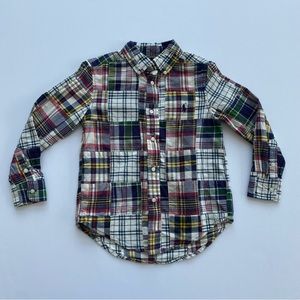 NWT POLO RALPH LAUREN  Kids  Boys  Madras Patchwork  Long Sleeve Cotton Shirt 5